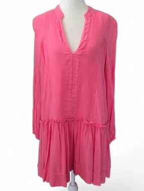 Pomanders Place Ophelia Gauze Pink V-Neck Long Sleeve Mini Dress